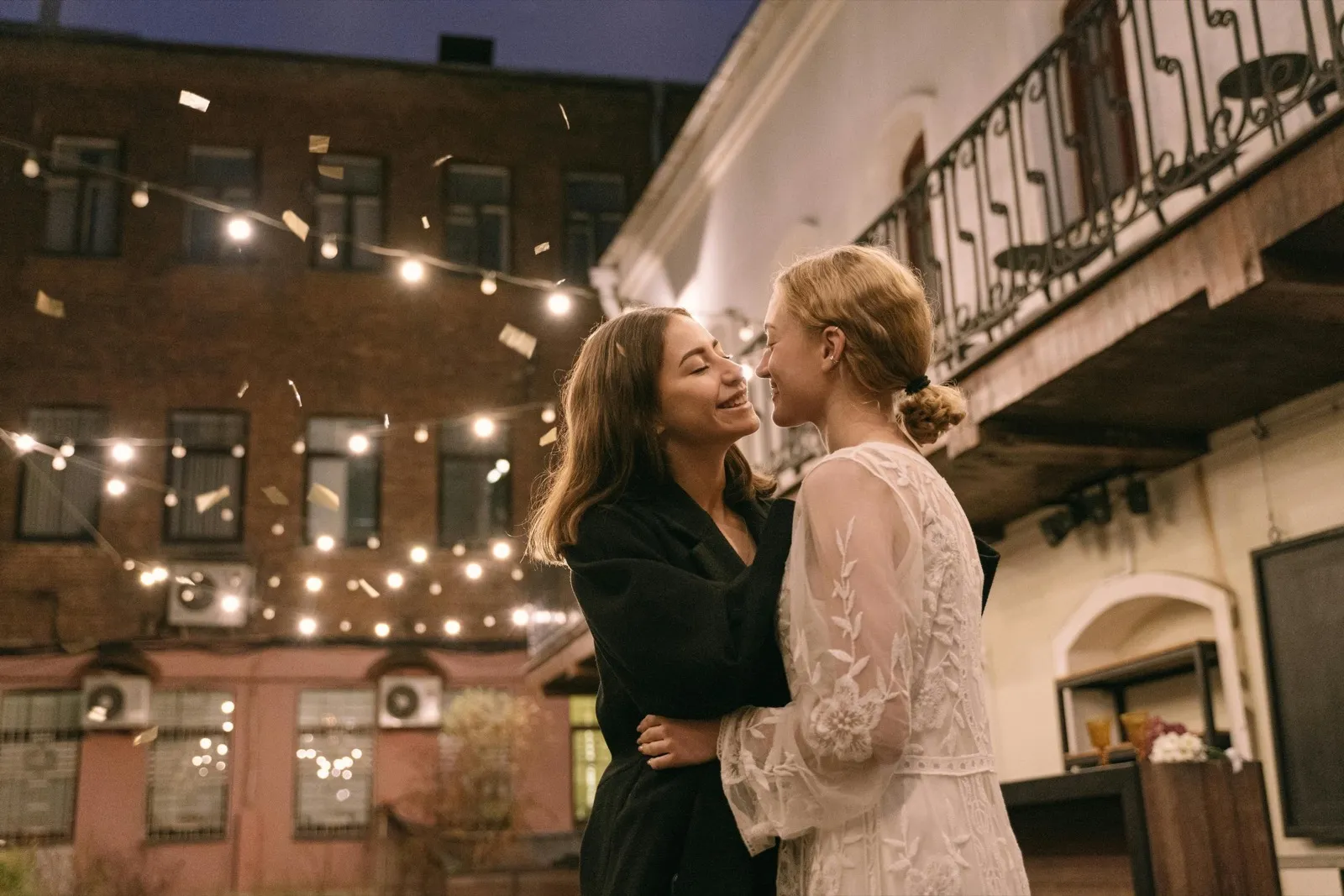 A couple about to kiss